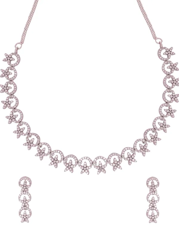 White_Brass_Silver_Plated_Handcrafted_Water_Resistance_CZ_Stone__Necklace__Set_For_Women