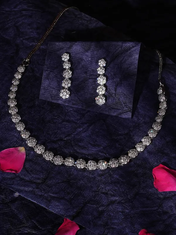 White_Brass__Silver_Plated_Handcrafted_Water_Resistance_CZ_Stone__Necklace__Set_For_Women