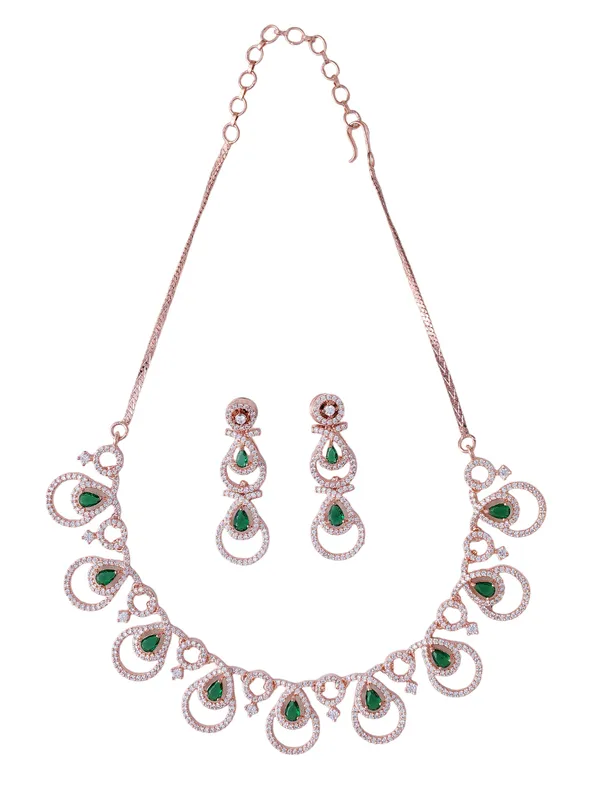 Green_Brass__Rose_Gold__Handcrafted_Water_Resistance_CZ_Stone__Necklace__Set_For_Women