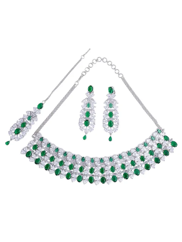 Green_Brass_Silver_Plated_Handcrafted_Water_Resistance_CZ_Stone___Chocker_Set_For_Women