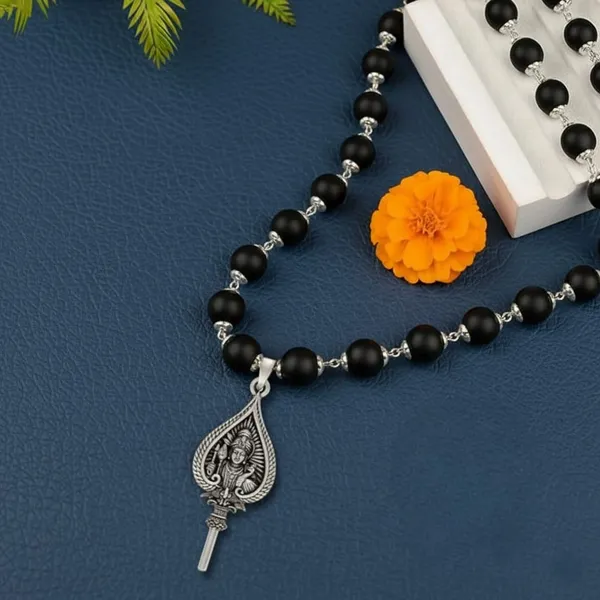 Murugan_Shastra_Pendant_With_Silver_Cap_Karungali_Mala_With_54_Ebony_Beads_For_Men_&_Women