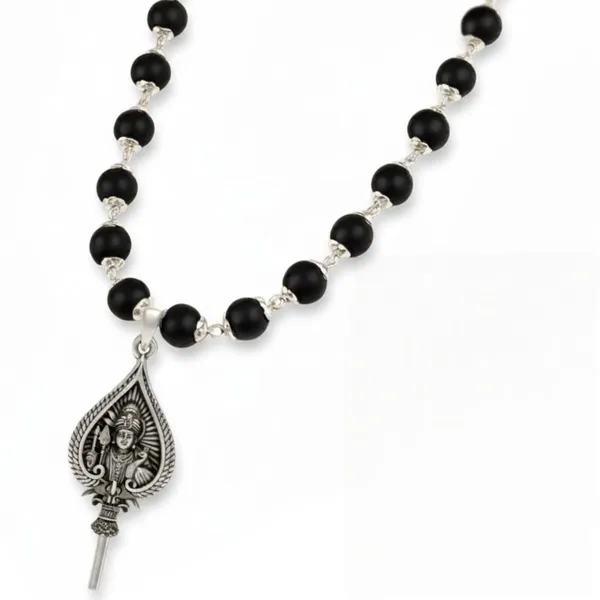 Murugan_Shastra_Pendant_With_Silver_Cap_Karungali_Mala_With_54_Ebony_Beads_For_Men_&_Women