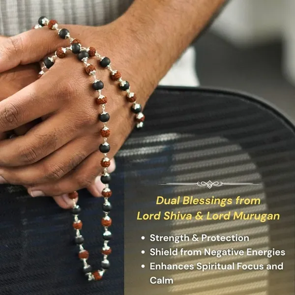 Rudraksha_&_Karungali_Malai_|_Original_54_Beads_Ebony_Wood_Rudraksha_Mala_With_Silver_Caps_For_Men_&_Women