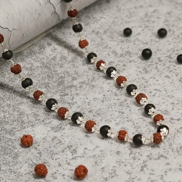 Rudraksha_&_Karungali_Malai_|_Original_54_Beads_Ebony_Wood_Rudraksha_Mala_With_Silver_Caps_For_Men_&_Women