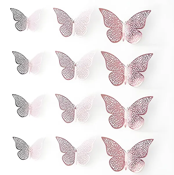 Pack_Of_12_Pink_Metallic_Finish_3D_Butterfly_Wall_Stickers_|_For_Home_Decor