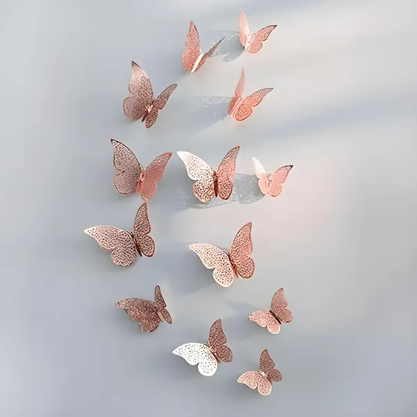 Pack_Of_12_Pink_Metallic_Finish_3D_Butterfly_Wall_Stickers_|_For_Home_Decor
