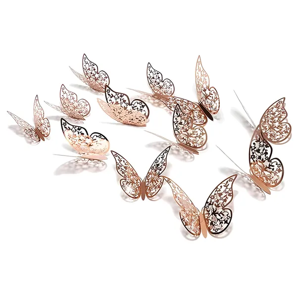 Pack_Of_12_Pink_Metallic_Finish_3D_Butterfly_Wall_Stickers_|_For_Home_Decor