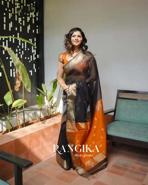 Black_Color_Premium_Cotton_Silk_Saree_With_Classy_Blouse_and_tassels
