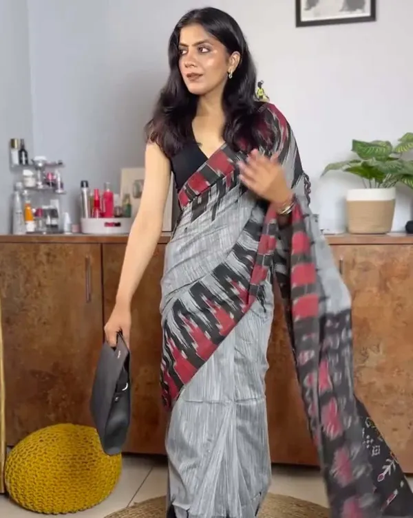 Charcoal_Whisper_-_Grey_Handwoven_Linen_with_Black_Blouse_Fabric