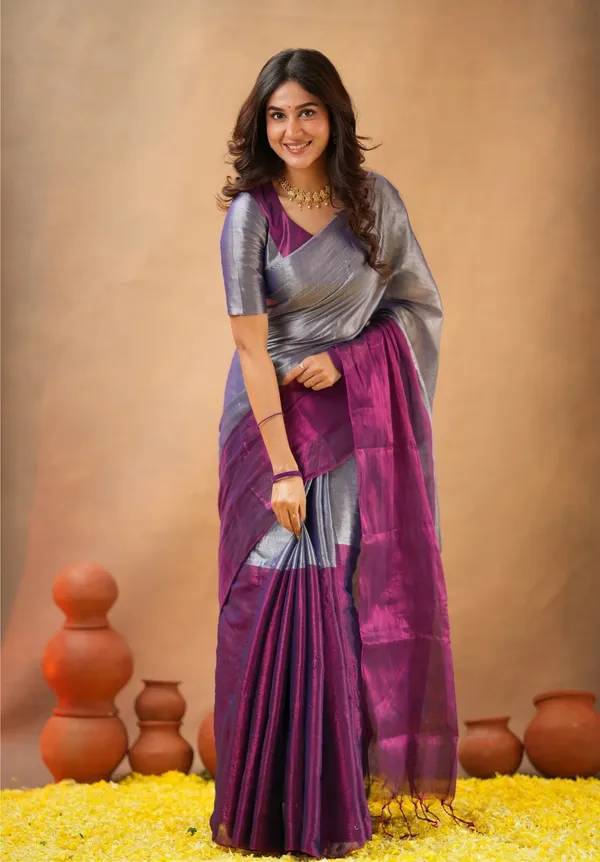Purple_&_Silver_Tissue_Cotton_Saree_with_Blouse_Piece