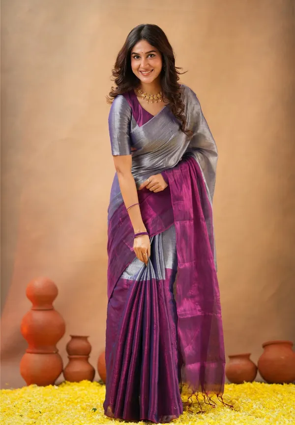 Purple_&_Silver_Tissue_Cotton_Saree_with_Blouse_Piece