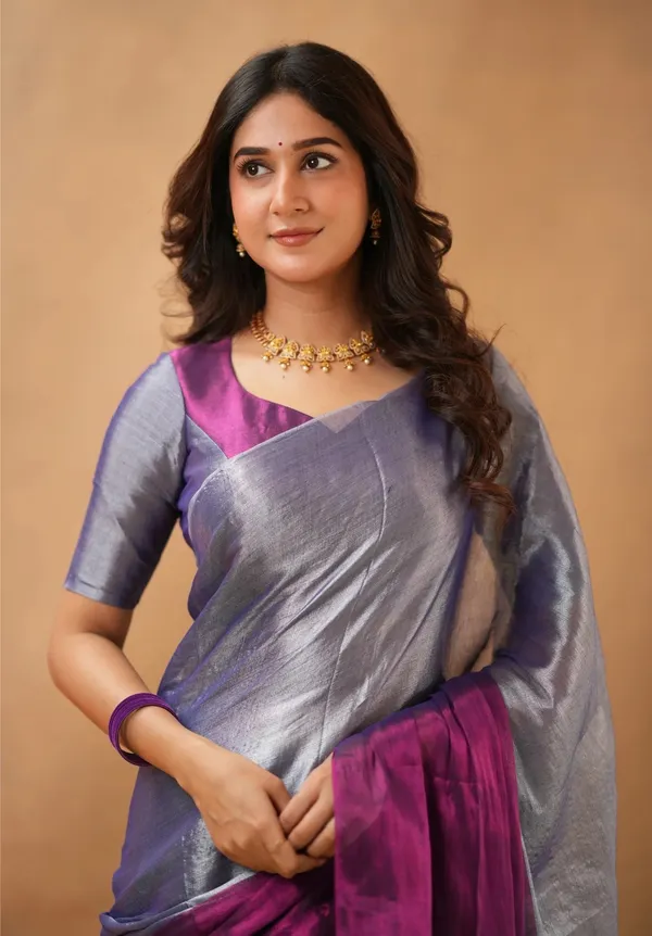 Purple_&_Silver_Tissue_Cotton_Saree_with_Blouse_Piece