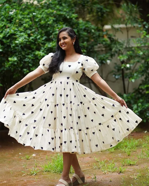 White_Pure_Cotton_One_Piece_Dress_Fully_Stitched_-_Black_Heart_Ready_To_Wear_For_Women