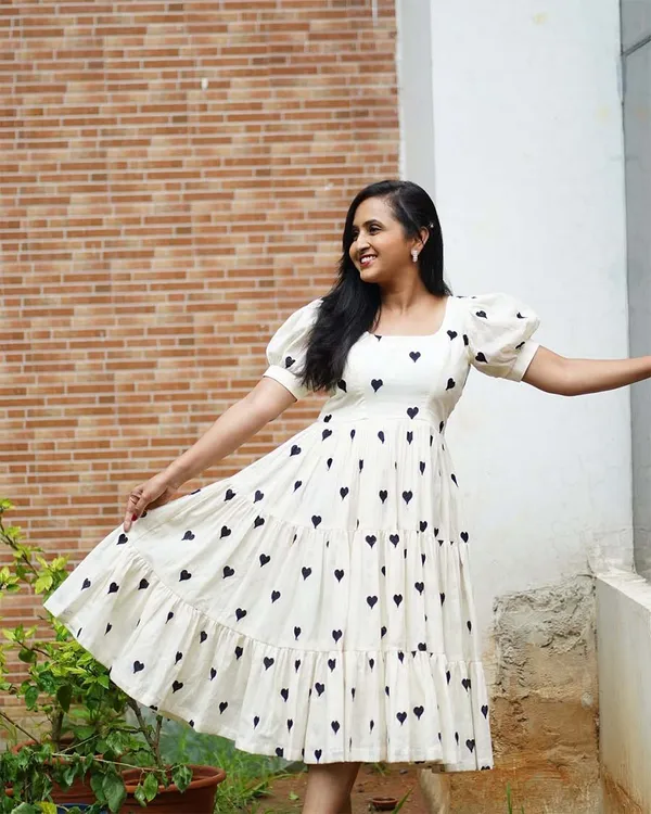 White_Pure_Cotton_One_Piece_Dress_Fully_Stitched_-_Black_Heart_Ready_To_Wear_For_Women