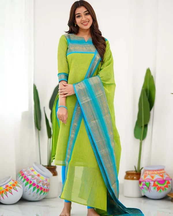 Green_Cotton_Salwar_With_Dupatta_For_Women
