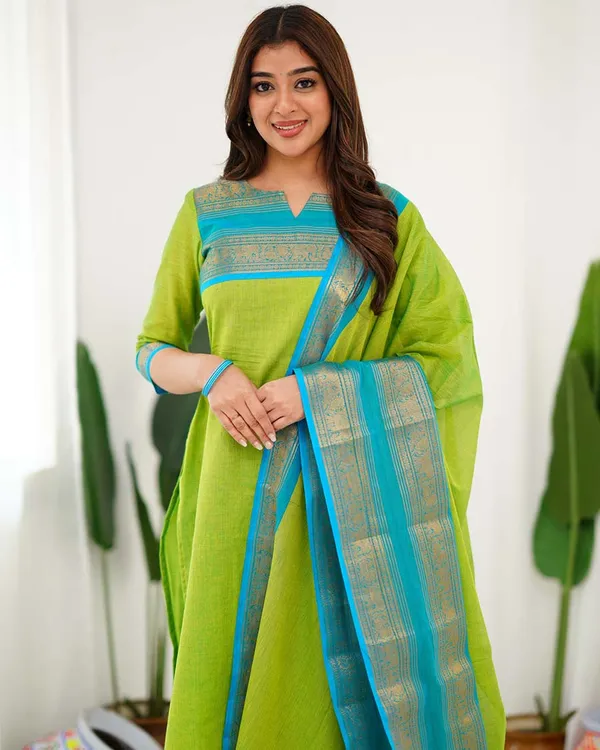 Green_Cotton_Salwar_With_Dupatta_For_Women