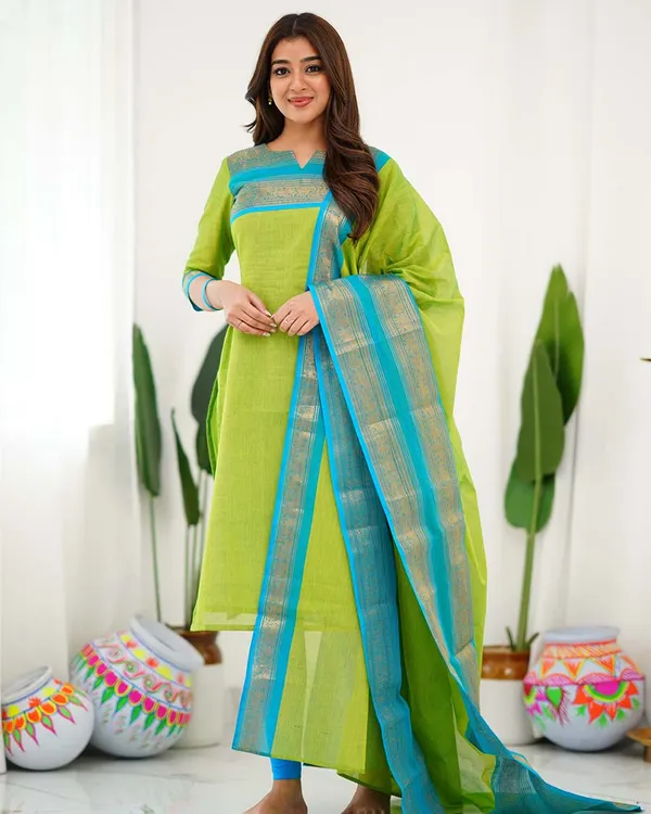 Green_Cotton_Salwar_With_Dupatta_For_Women