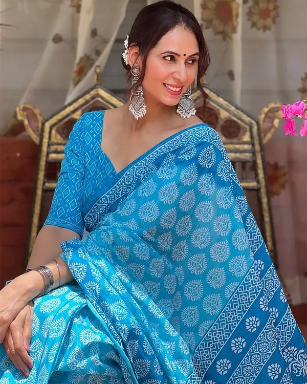 Indigo_Glow_-_Blue_Linen_Saree_with_Coordinated_Blue_Blouse_Piece