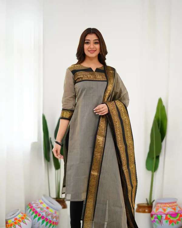 Grey_Cotton_Salwar_With_Dupatta_For_Women
