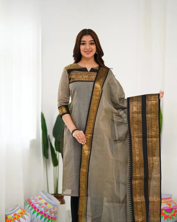 Grey_Cotton_Salwar_With_Dupatta_For_Women