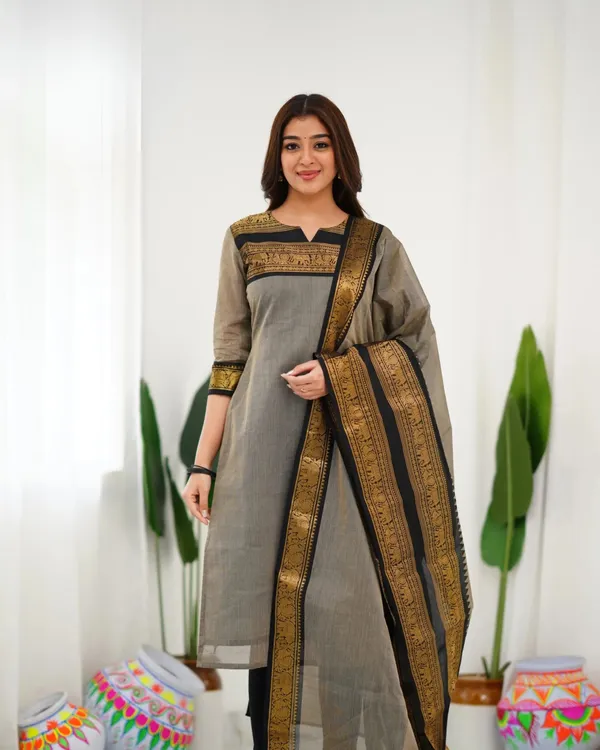 Grey_Cotton_Salwar_With_Dupatta_For_Women