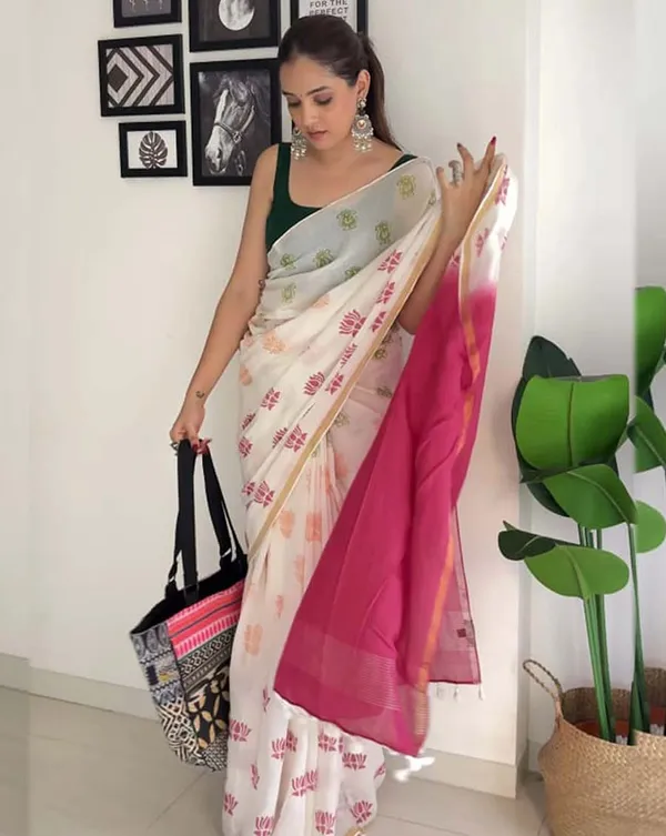 Garden_Glow_-_White_1-Minute_Ready_to_Wear_Saree_with_Green_Blouse_and_All-Over_Flowers