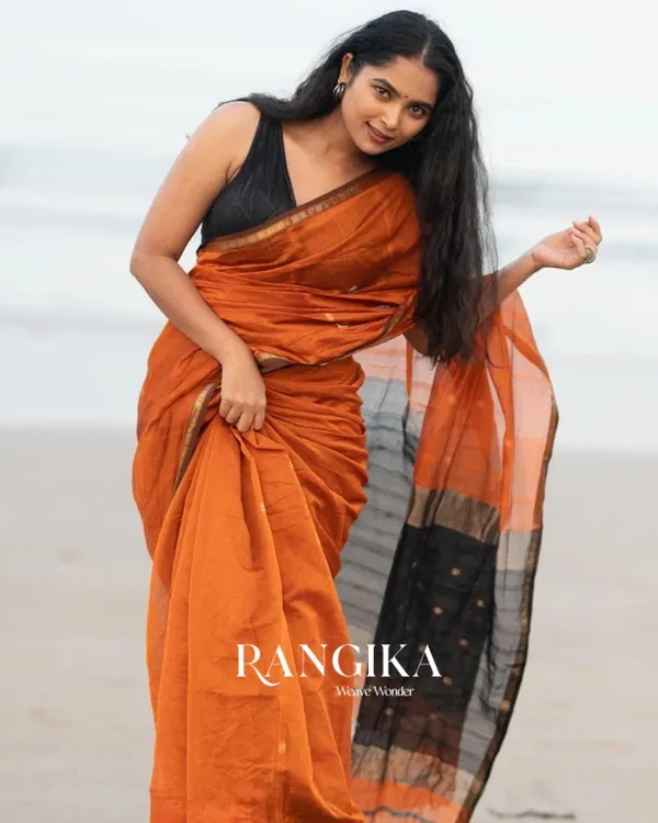 Orange_Premium_Cotton_Silk_Saree_With_Classy_Blouse_and_tassels