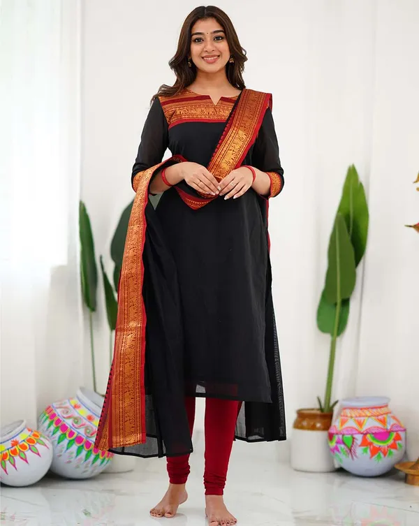 Black_Cotton_Salwar_With_Dupatta_For_Women