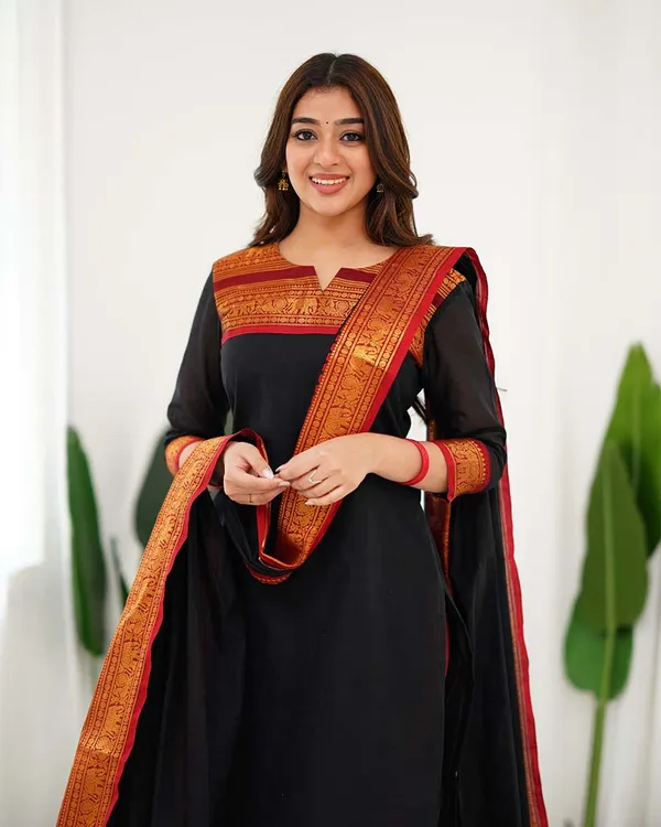 Black_Cotton_Salwar_With_Dupatta_For_Women