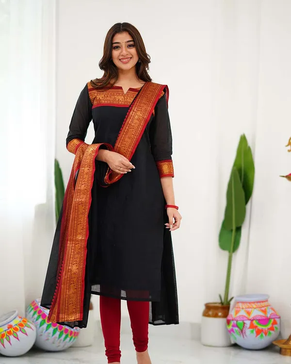 Black_Cotton_Salwar_With_Dupatta_For_Women