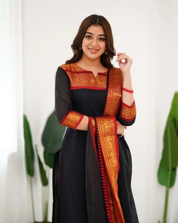 Black_Cotton_Salwar_With_Dupatta_For_Women