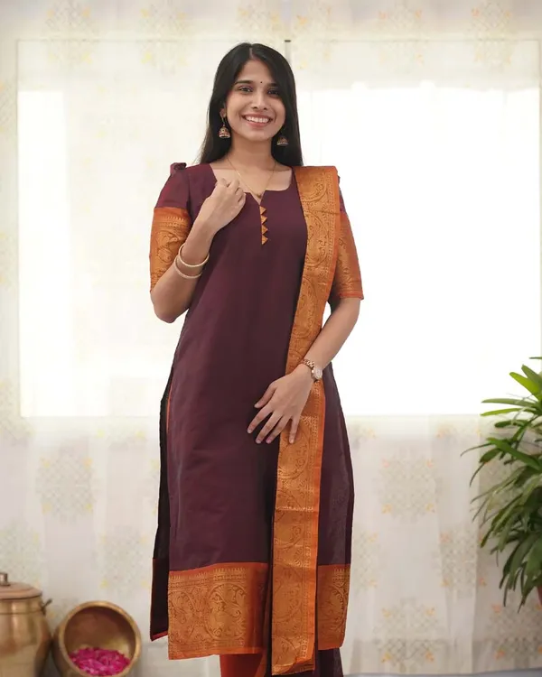 Brown_Cotton_Salwar_With_Dupatta_For_Women