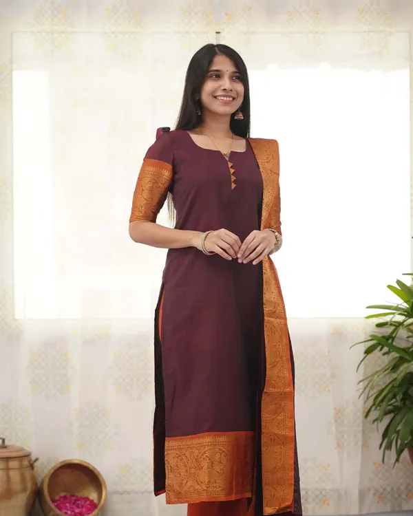 Brown_Cotton_Salwar_With_Dupatta_For_Women
