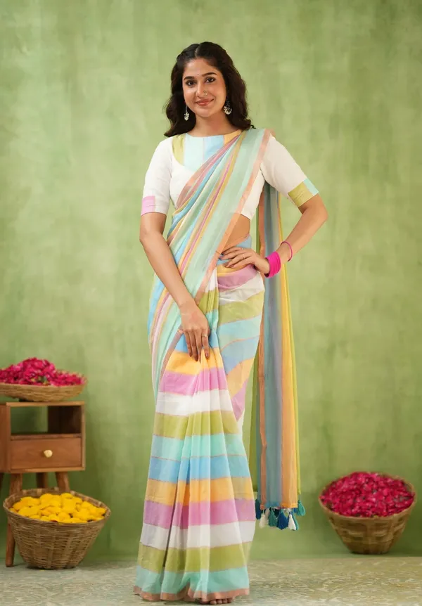 Pastel_Multicolor_Striped_Mulmul_Cotton_Saree_Saree_with_Blouse_Piece