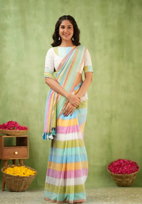 Pastel_Multicolor_Striped_Mulmul_Cotton_Saree_Saree_with_Blouse_Piece