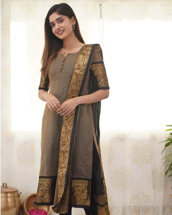 Grey_Cotton_Salwar_With_Dupatta_For_Women