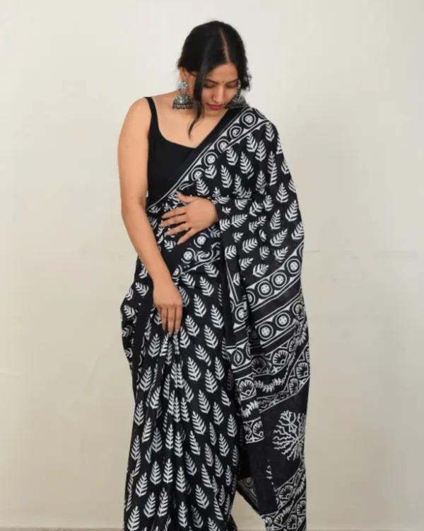Black_Color_1_-_Minute_Ready_to_Wear_Mulmul_Cotton_Saree_with_Blouse_Piece