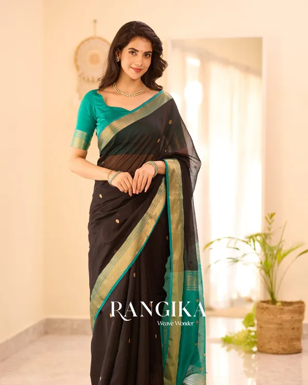 Black_Color_Premium_Cotton_Silk_Saree_With_Classy_Blouse_and_tassels