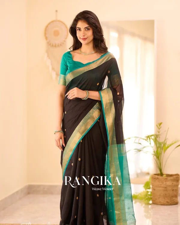 Black_Color_Premium_Cotton_Silk_Saree_With_Classy_Blouse_and_tassels