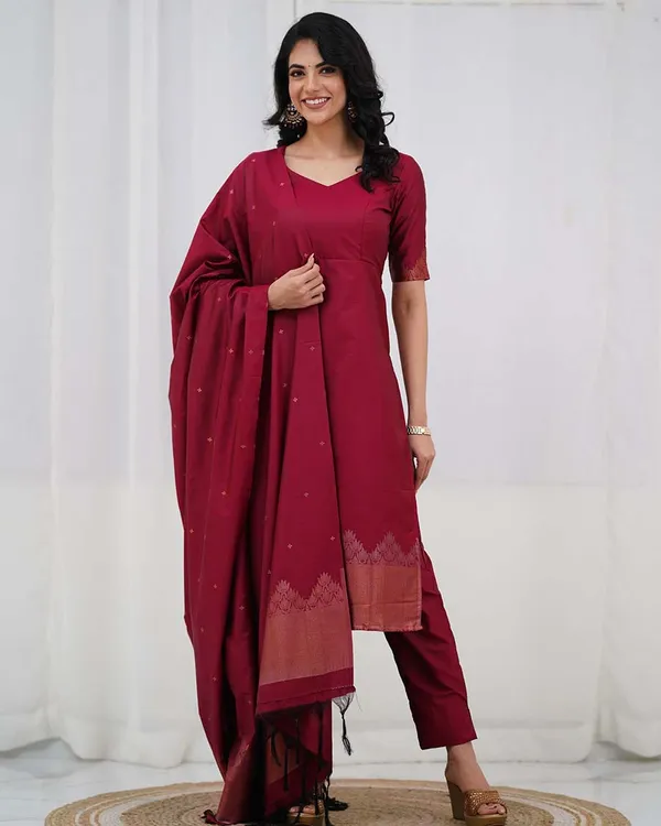 Red_Silk_Salwar_With_Duppata__Bottom_For_Women