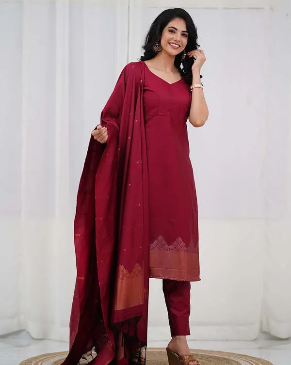 Red_Silk_Salwar_With_Duppata__Bottom_For_Women
