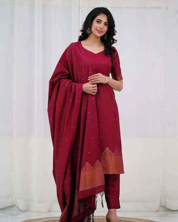 Red_Silk_Salwar_With_Duppata__Bottom_For_Women