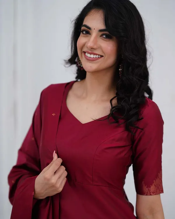 Red_Silk_Salwar_With_Duppata__Bottom_For_Women