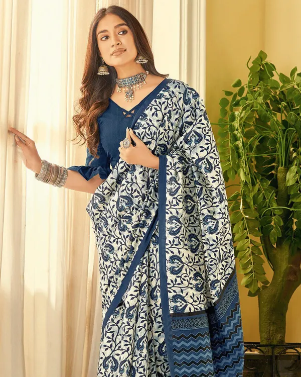 White_and_Blue_Color_1_-_Minute_Ready_to_Wear_Mulmul_Cotton_Saree_with_Blouse_Piece