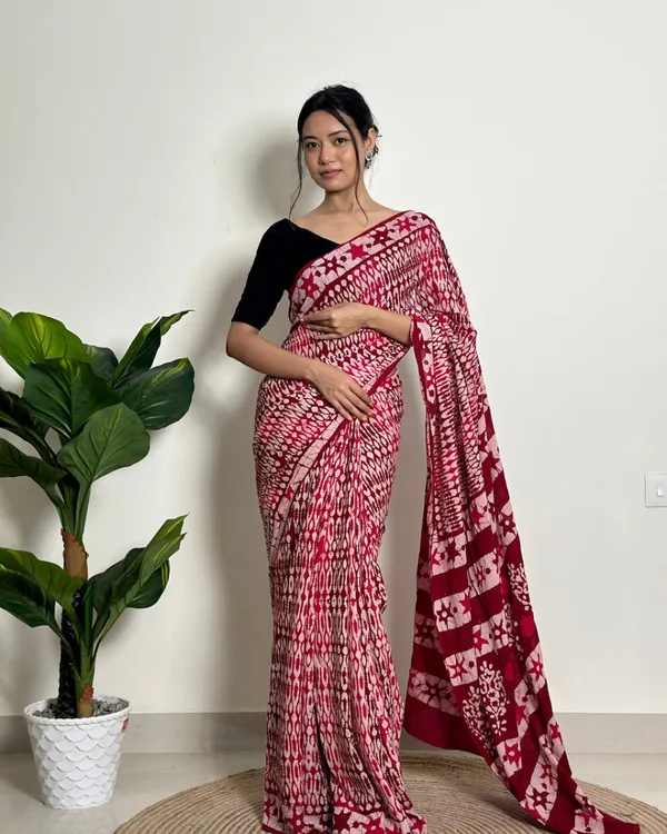 Maroon__Color_1_Minute_Ready_To_Wear_Mulmul_Cotton_Digital_Printed_Saree_With_Pocket