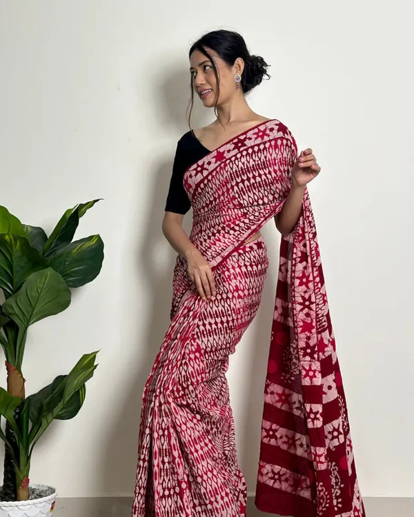 Maroon__Color_1_Minute_Ready_To_Wear_Mulmul_Cotton_Digital_Printed_Saree_With_Pocket