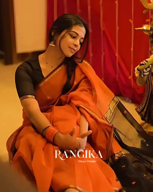 Orange_Premium_Cotton_Silk_Saree_With_Classy_Blouse_and_tassels