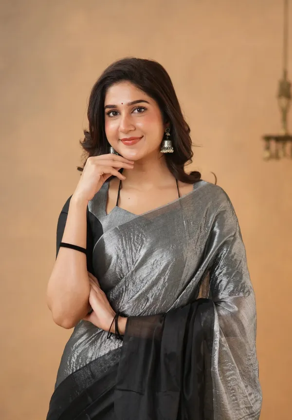 Black_&_Silver_Tissue_Cotton_Saree_with_Blouse_Piece