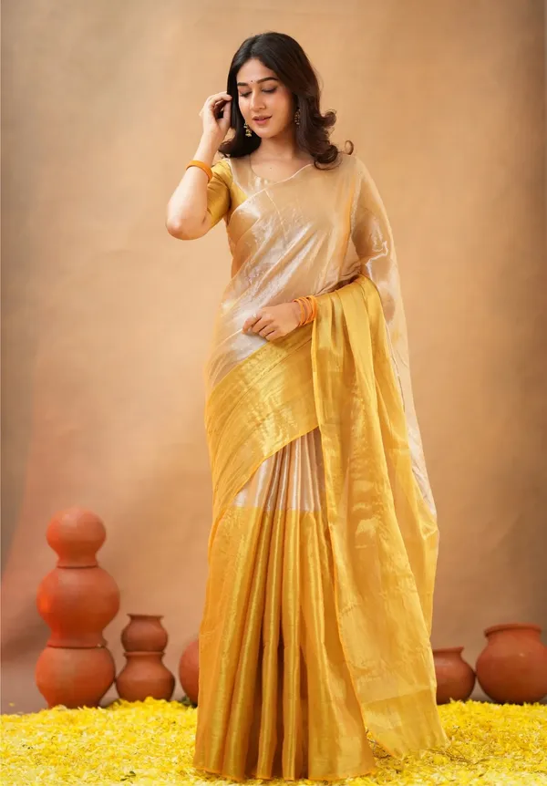 Elegant_Golden_Tissue_Cotton_Saree_with_Matching_Blouse_Piece