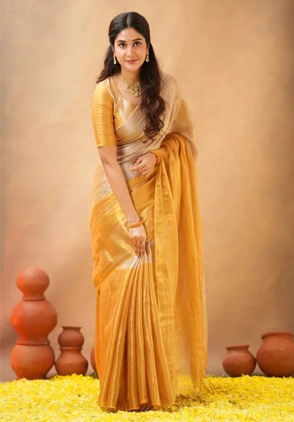 Elegant_Golden_Tissue_Cotton_Saree_with_Matching_Blouse_Piece